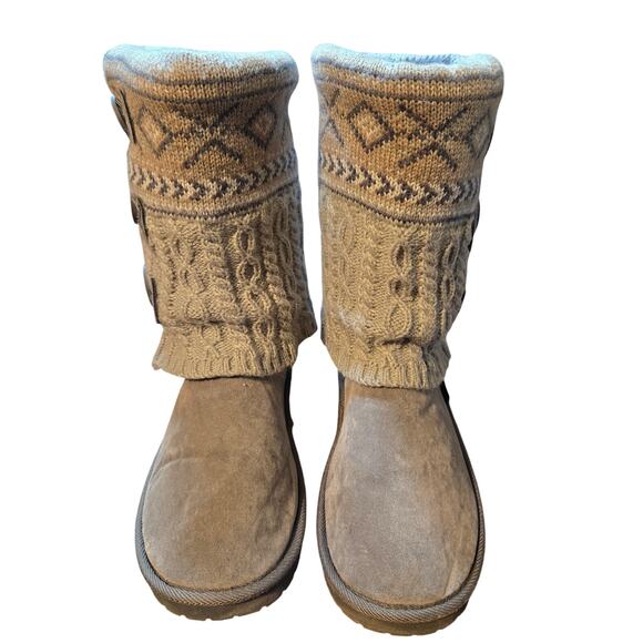 Muk Luks 10 Gray Knit Women's Insulated Cuffed Calf Height  Boots Shoes Snow - Picture 1 of 5
